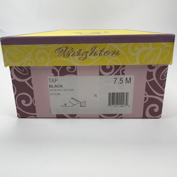 NIB Brighton Tap Black Leather Slip On Open Toe Heeled Mules Women's Size 7.5 - Picture 12 of 12